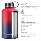 HydroFest 64 oz Water Bottle, Metal Water Bottle with Straw Lid, Half Gallon Water Bottle Insulated with Bottle Holder, Cold for 48 Hrs Hot for 24 Hrs, BPA Free & Leak-proof Water Flask (Red &Blue)