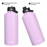 HydroFest Stainless Steel Water Bottle, Half Gallon Water Bottle with Straw lid, Spout Lid & Flex Cap (3 lids), Wide Mouth Water Bottle Double Wall Insulated Water flask with Bottle Holder-Lavender