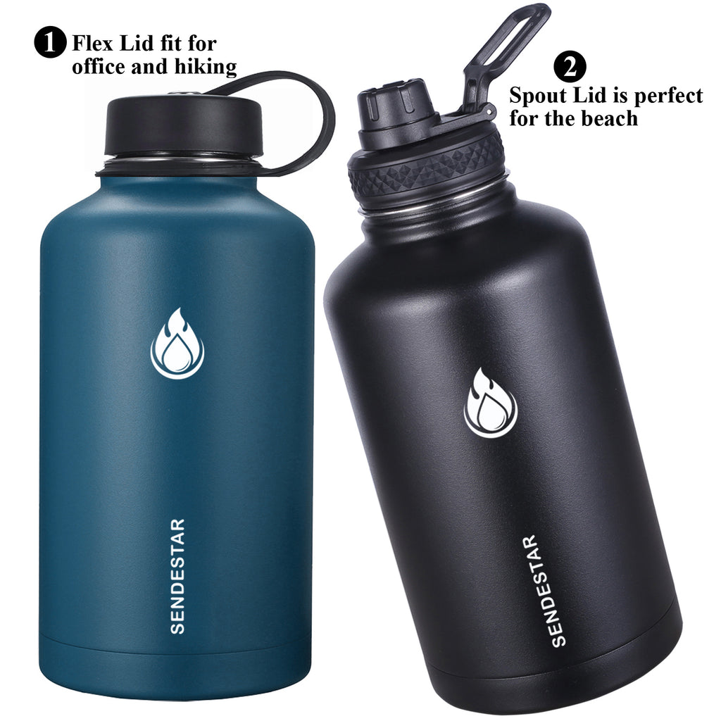 SENDESTAR Stainless Steel Water Bottle-64oz with 2lids (Spout Lid