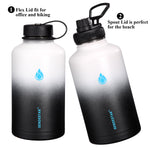 SENDESTAR 64 oz Water Bottle Double Wall Vacuum Insulated Leak Proof Stainless Steel Beer Growler +2 Lids—Wide Mouth with Flat Cap & Spout Lid Includes Water Bottle Pouch (Day&Night)