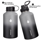 SENDESTAR 64 oz Water Bottle Double Wall Vacuum Insulated Leak Proof Stainless Steel Beer Growler +2 Lids—Wide Mouth with Flat Cap & Spout Lid Includes Water Bottle Pouch