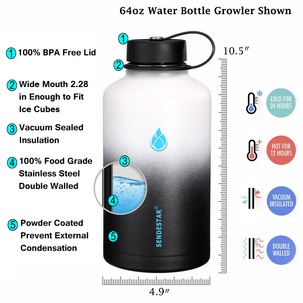 64oz Water Bottle with Spout, Insulated Water Bottles