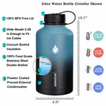 SENDESTAR 64 oz Water Bottle Double Wall Vacuum Insulated Leak Proof Stainless Steel Beer Growler +2 Lids—Wide Mouth with Flat Cap & Spout Lid Includes Water Bottle Pouch (Dark Blue&Black)