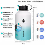 SENDESTAR 64 oz Water Bottle Double Wall Vacuum Insulated Leak Proof Stainless Steel Beer Growler +2 Lids—Wide Mouth with Flat Cap & Spout Lid Includes Water Bottle Pouch (White&Teal)