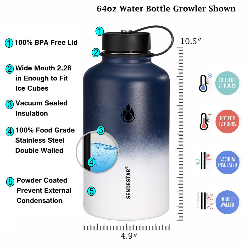 64 oz Insulated Water Bottle, 64 oz Metal Water Bottle