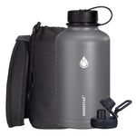 SENDESTAR 64 oz Water Bottle Double Wall Vacuum Insulated Leak Proof Stainless Steel Beer Growler +2 Lids—Wide Mouth with Flat Cap & Spout Lid Includes Water Bottle Pouch (Gray)