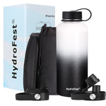 HydroFest Half Gallon Water Bottle with Straw Lid, Wide Mouth Water Bottle Double Wall Insulated Stainless Steel Thermos Water Flask with Straw and Bottle Holder,Simple Thermos Canteen Mug-Day&Night