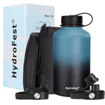 HydroFest Insulated Water Bottle,64 oz Water Bottle with Straw Lid, Stainless Steel Water Bottle with Bottle Holder, Simple Thermos Canteen Mug, Keep Cold for 48 Hrs Hot for 24 Hrs-Marin Cyan