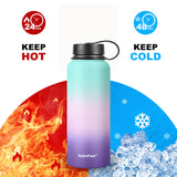 HydroFest Insulated Water Bottles,32 Ounce Water Bottle w/ Straw lid, Spout Lid & Flex Cap, Wide Mouth Double Wall Vacuum Insulated 18/8 Stainless Steel Leakproof Water Flask (Hydrangea)