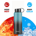 Water Bottle 32 oz, HydroFest 1 Liter water bottle, Wide Mouth Double Wall Insulated Water Bottles w/ Straw lid, Spout Lid & Flex Cap, BPA Free & Leak Proof Metal Thermo Canteen Mug (Blue/ Black)