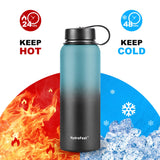 HydroFest Insulated Water Bottle, Metal Water Bottle 40 oz with Straw lid Spout lid and Flex Cap, Wide Mouth Double Wall Water Bottles, Cold for 48 Hrs Hot for 24 Hrs Thermo Canteen Mug (Blue/Black)