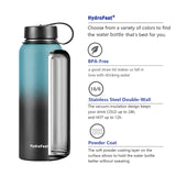 HydroFest Insulated Water Bottle, Metal Water Bottle 40 oz with Straw lid Spout lid and Flex Cap, Wide Mouth Double Wall Water Bottles, Cold for 48 Hrs Hot for 24 Hrs Thermo Canteen Mug (Blue/Black)