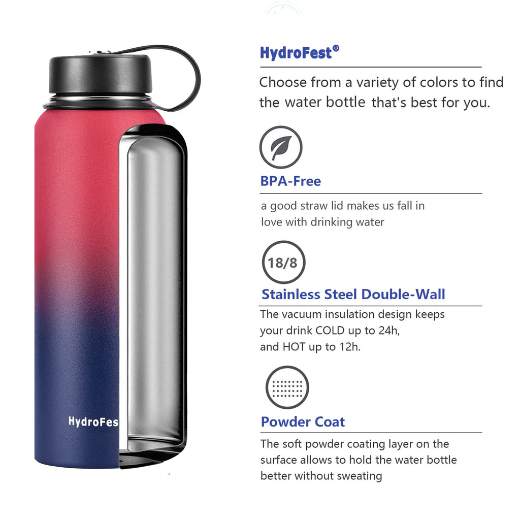 HydroFest Water Bottle with Straw, Thermos Water Bottle 40 oz, Wide Mo –  sendestar