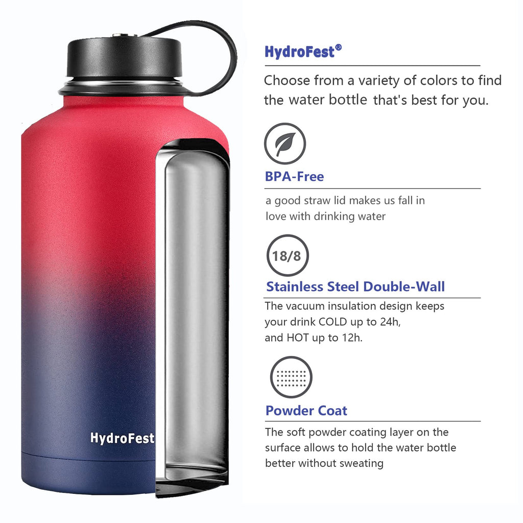 Half Gallon Insulated Water Bottle with Straw 64 oz Stainless Steel Large  Metal