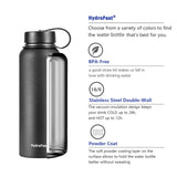 HydroFest Water Bottle, Black Water Bottle 32 oz Straw lid, Spout Lid & Flex Cap, Wide Mouth Double Wall Vacuum Insulated 18/8 Stainless Steel Leakproof Water Flask, Cold for 48 Hrs Hot for 24 Hrs