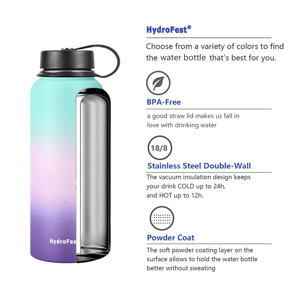 HydroFest Insulated Water Bottles,32 Ounce Water Bottle w/ Straw