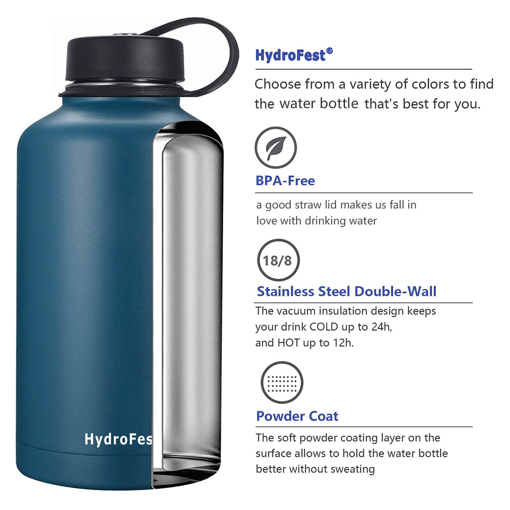 WAPEST 64 oz Water Bottle - Double Wall Vacuum Insulated Wide Mouth  Stainless Steel Thermos with Spout Lid and Flex Cap - Keeps Liquid Cold for  48 Hrs