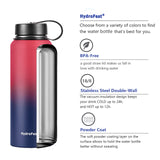 HydroFest Metal Water Bottle, Insulated Water Bottle 32 oz w/ Straw lid, Spout Lid & Flex Cap, Wide Mouth Double Wall Vacuum Insulated 18/8 Stainless Steel Leakproof Water Flask (Red/Blue)