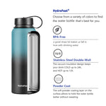 Water Bottle 32 oz, HydroFest 1 Liter water bottle, Wide Mouth Double Wall Insulated Water Bottles w/ Straw lid, Spout Lid & Flex Cap, BPA Free & Leak Proof Metal Thermo Canteen Mug (Blue/ Black)