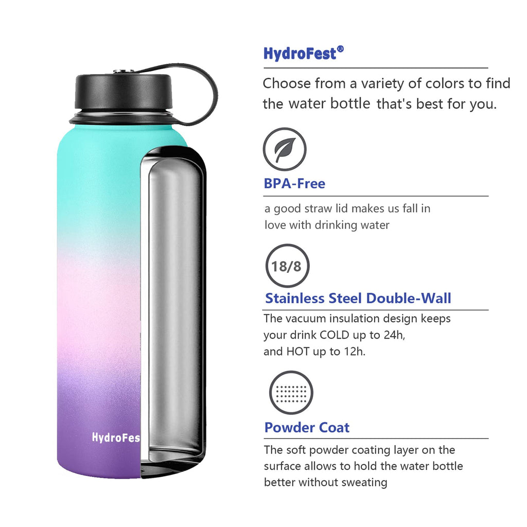 HydroFest Insulated Water Bottle, Metal Water Bottle 40 oz with Straw –  sendestar