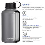 HydroFest Water Bottle with Straw Lid Sport Lid & Flex Cap,64 oz Wide Mouth Double Wall Insulated Stainless Steel Thermos Water Bottle with Straw and Bottle Holder,Cold for 48 Hrs Hot for 24 Hrs-Gray