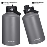 HydroFest Water Bottle with Straw Lid Sport Lid & Flex Cap,64 oz Wide Mouth Double Wall Insulated Stainless Steel Thermos Water Bottle with Straw and Bottle Holder,Cold for 48 Hrs Hot for 24 Hrs-Gray