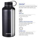 HydroFest Water Bottle, Insulated Water Bottle with Straw lid Large Jug,water bottle with Bottle Holder, Metal Water bottle Keeps Water Cold All Day,Half Gallon Water Bottle with straw, BPA Free-Black