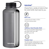 HydroFest Water Bottle with Straw Lid (3 lids),84 oz Half Gallon Wide Mouth Double Wall Insulated Stainless Steel Thermos Water Bottle with Straw and Bottle Holder,Cold for 48 Hrs Hot for 24 Hrs-Gray