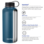 HydroFest Insulated water bottle 84 oz with Straw Lid Large Jug, Wide Mouth Double Wall Insulated Stainless Steel Thermos Water Flask with Straw and Bottle Holder,Cold for 48 Hrs Hot for 24 Hrs-Cobalt